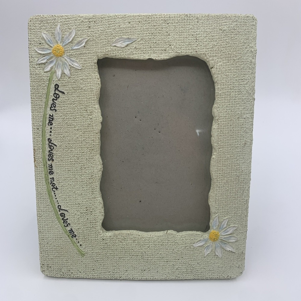 Decorel Photo Frame Ceramic Cream Color Daisies "Loves Me Loves Me Not Loves Me"